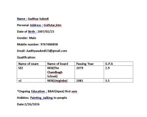 Aaditya Subedi — home tutor